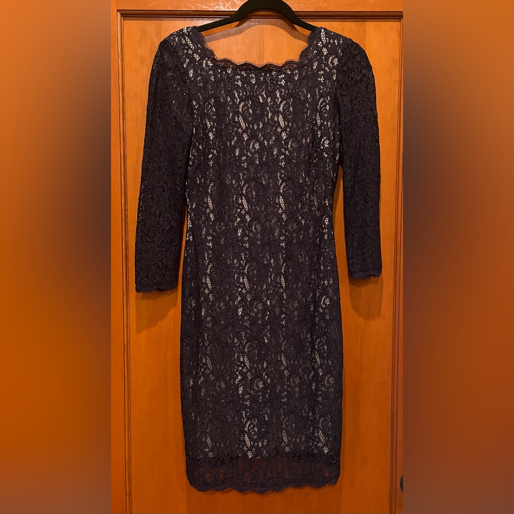 Adrianna Papell Navy/Nude Lace Dress Size 6